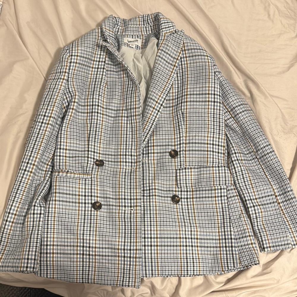 Evereve White and Blue Blazer Structured Suit Jacket